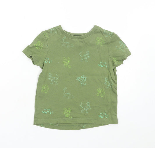 George Boys Green Geometric Cotton Basic T-Shirt Size 12-18 Months Round Neck Pullover - Dinosaur Print