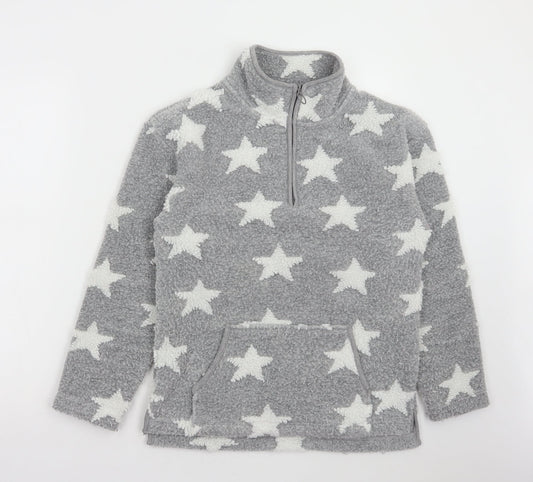 NEXT Womens Grey Geometric Polyester Pullover Sweatshirt Size XS Zip - Stars
