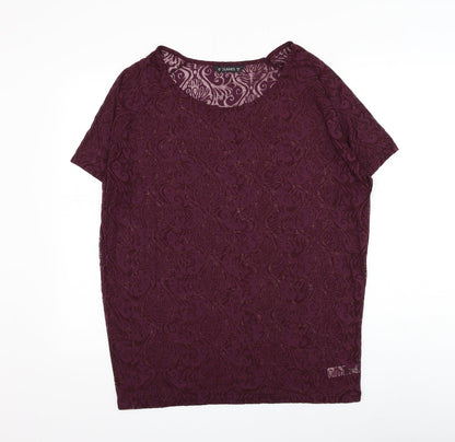 Dunnes Womens Purple Geometric Polyester Basic T-Shirt Size 14 Round Neck