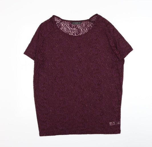 Dunnes Stores Womens Purple Geometric Polyester Basic T-Shirt Size 14 Round Neck