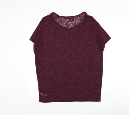 Dunnes Womens Purple Geometric Polyester Basic T-Shirt Size 14 Round Neck