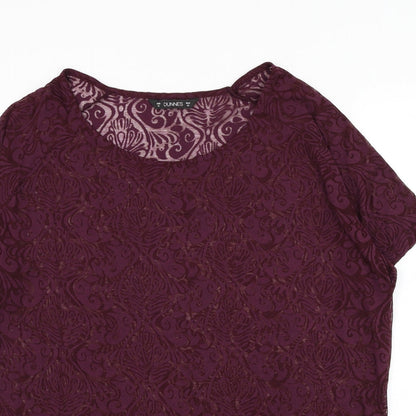 Dunnes Womens Purple Geometric Polyester Basic T-Shirt Size 14 Round Neck