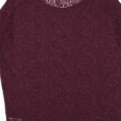 Dunnes Womens Purple Geometric Polyester Basic T-Shirt Size 14 Round Neck