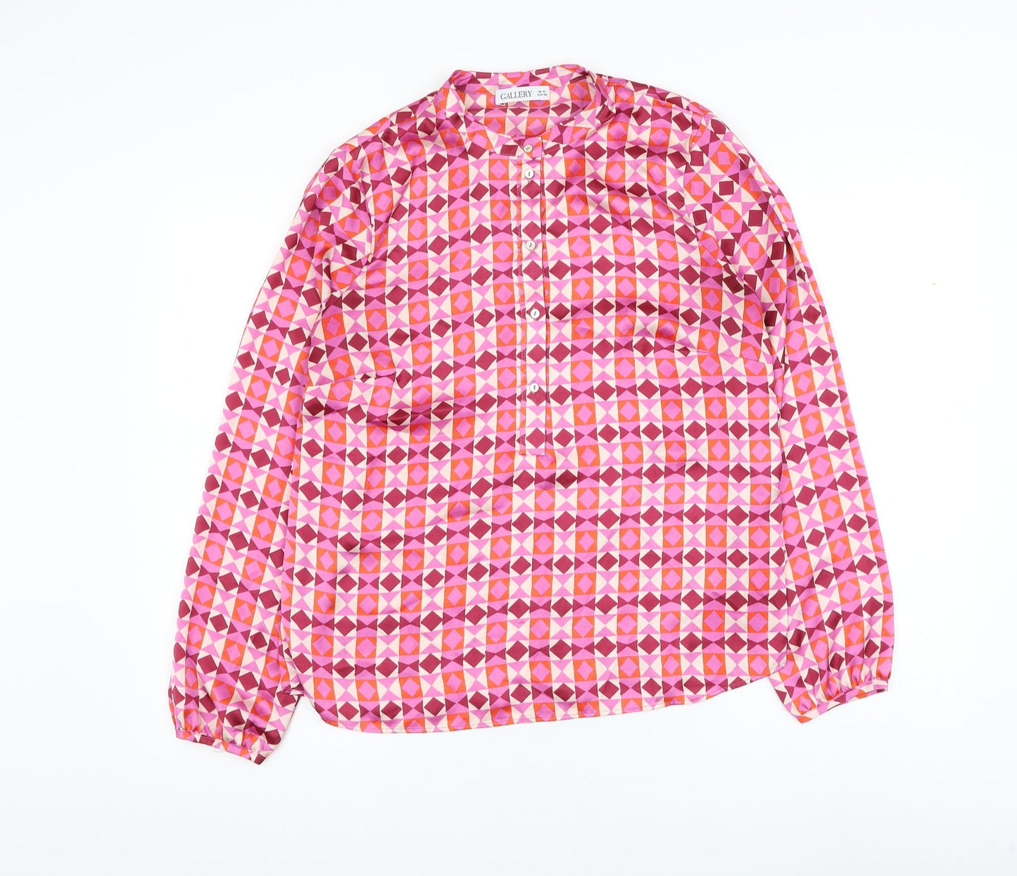 Gallery Womens Pink Geometric Polyester Basic Button-Up Size 10 Round Neck
