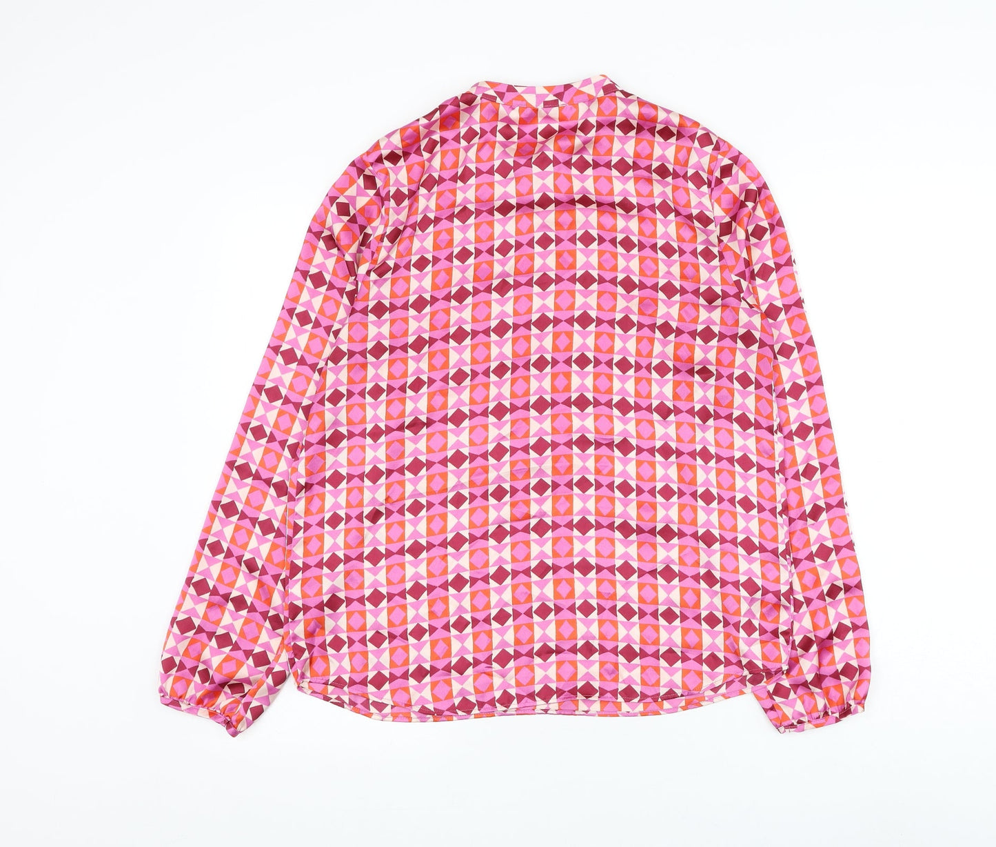Gallery Womens Pink Geometric Polyester Basic Button-Up Size 10 Round Neck