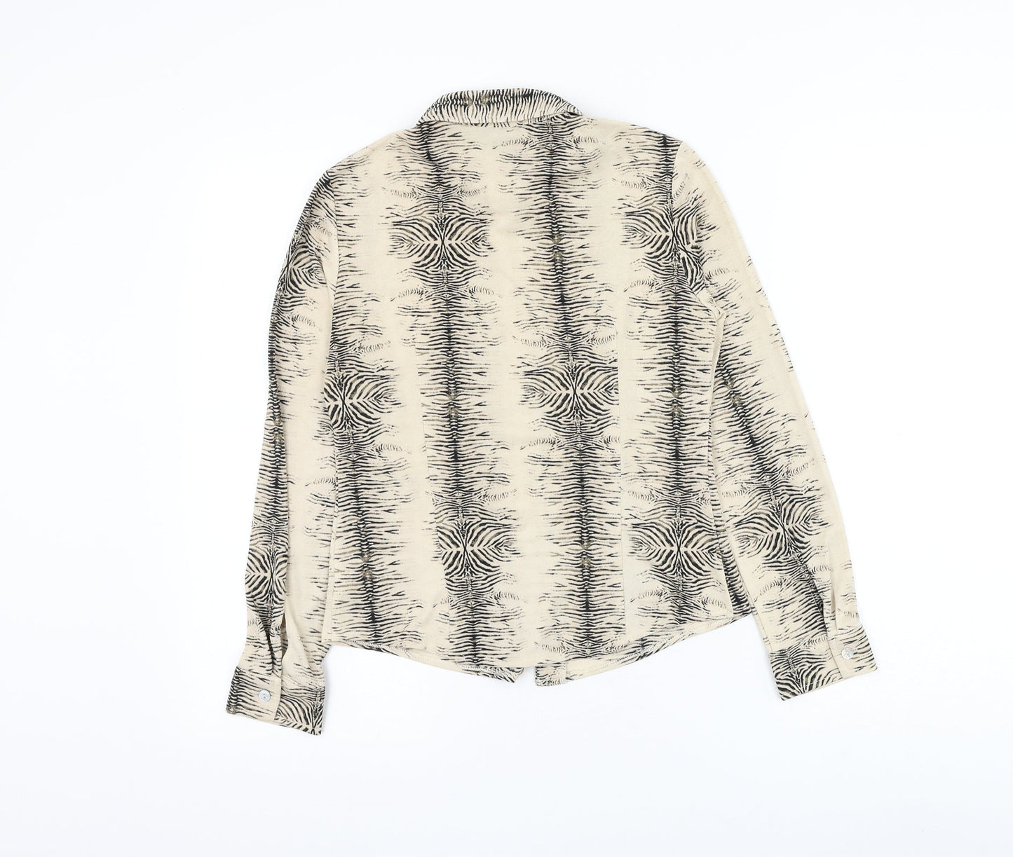 Debenhams Womens Beige Animal Print Polyester Basic Button-Up Size 8 Collared