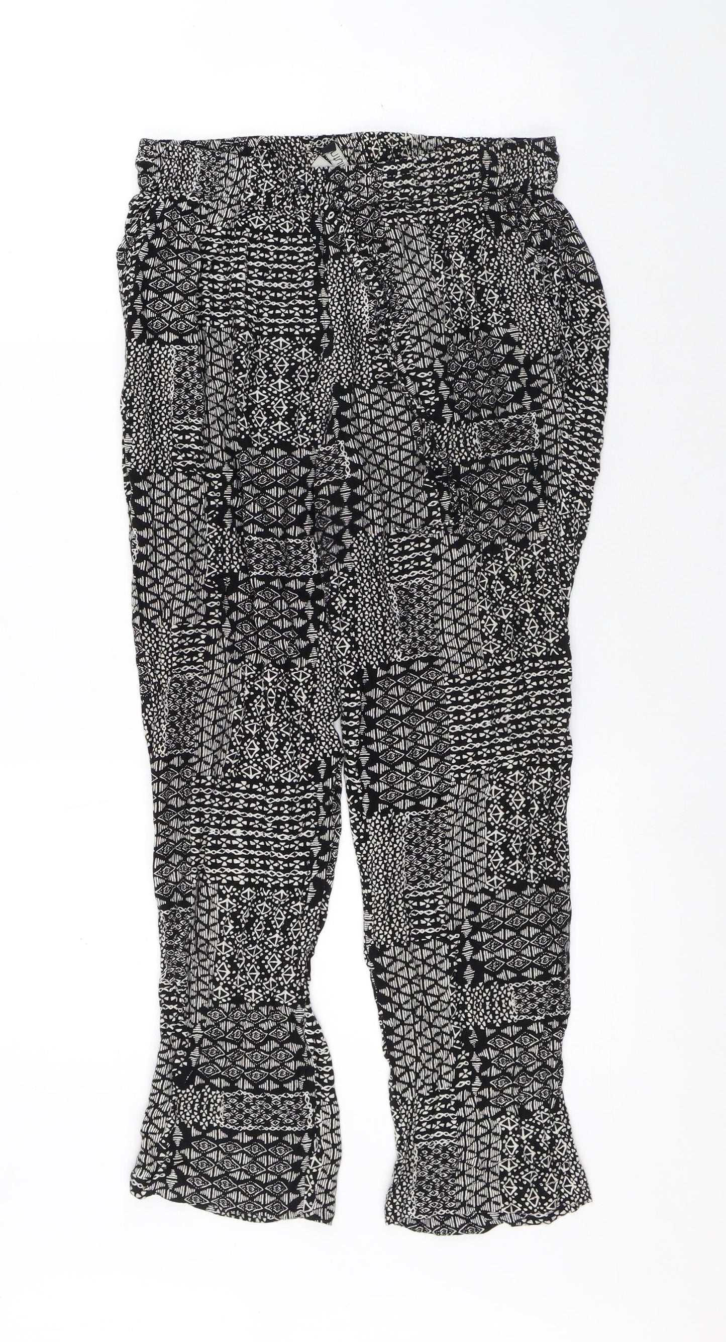 Intuition Womens Black Geometric Viscose Sweatpants Trousers Size 12 L27 in Regular Drawstring