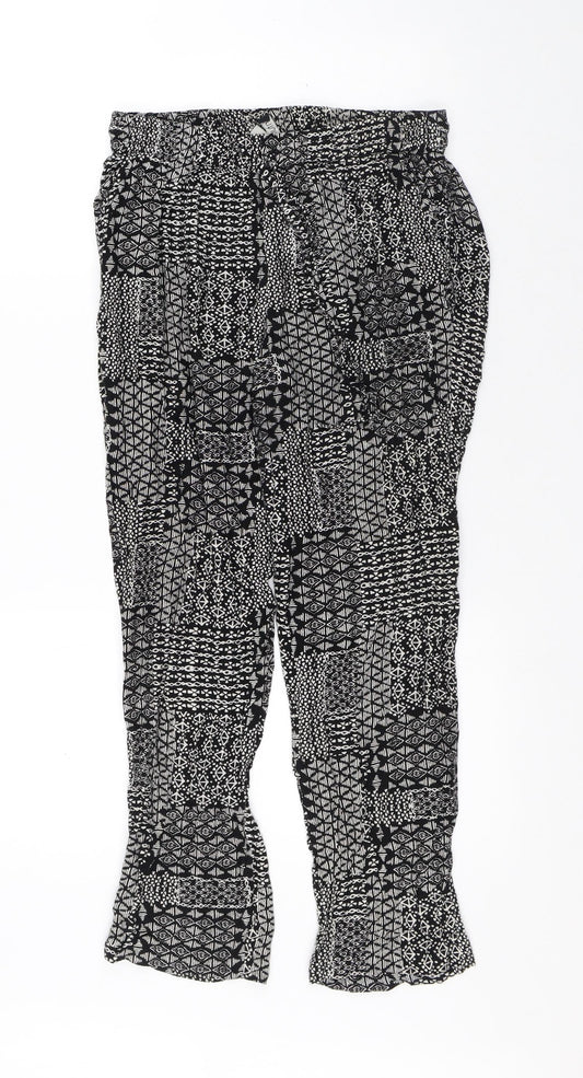Intuition Womens Black Geometric Viscose Sweatpants Trousers Size 12 L27 in Regular Drawstring