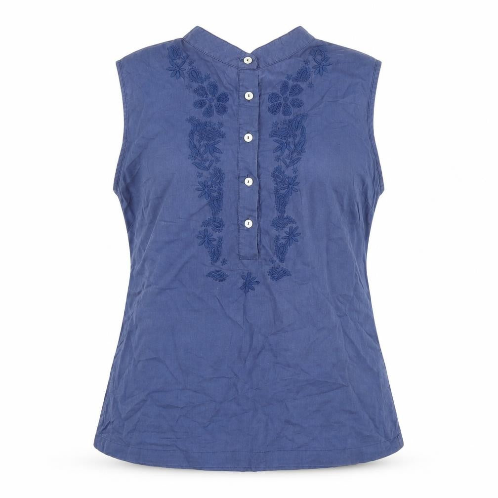 Beth Jordan Womens Blue Cotton Basic Tank Size M Round Neck