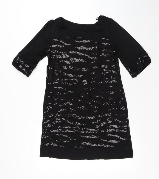 Wallis Womens Black Viscose T-Shirt Dress Size 10 Round Neck