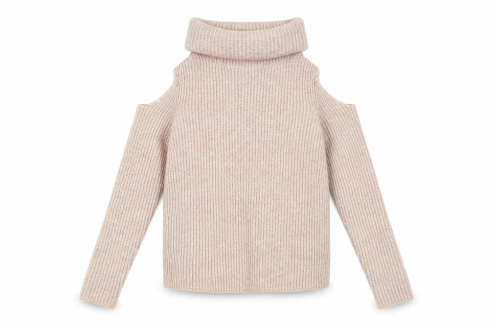 New Look Womens Beige Roll Neck Polyester Pullover Jumper Size 4 - Cold Shoulder