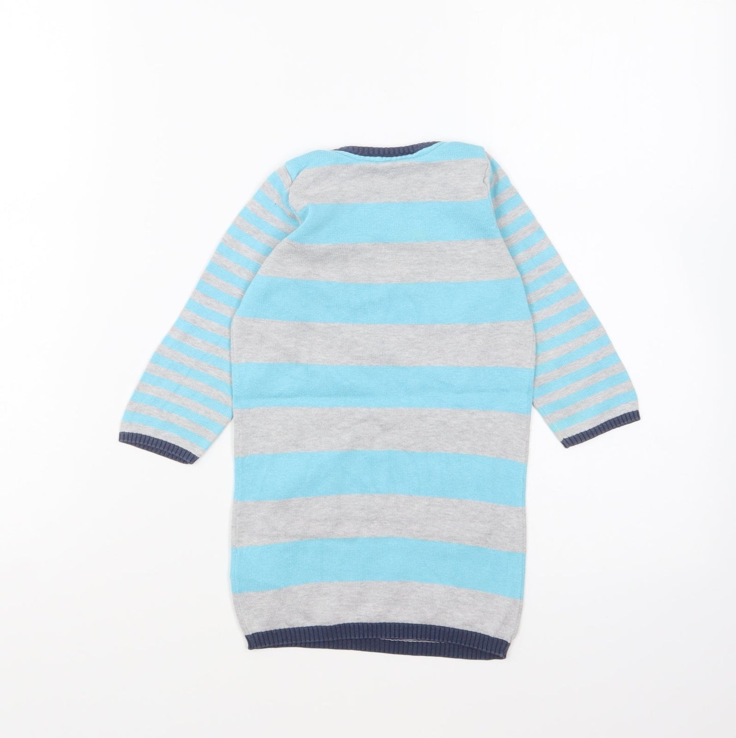Marks and Spencer Girls Blue Striped Cotton Pullover Jumper Size 9-12 Months Pullover