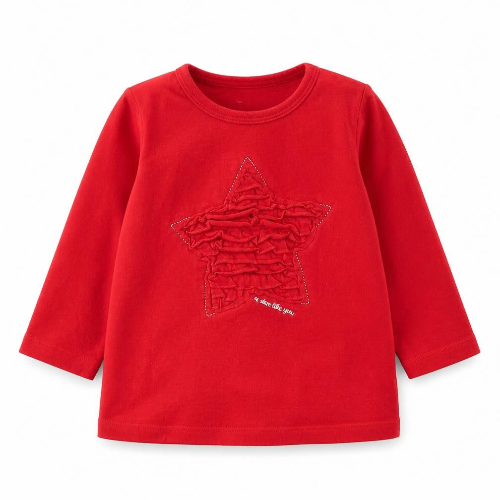 Preworn Baby Red Cotton Basic T-Shirt Size 6-9 Months Round Neck Pullover - Star