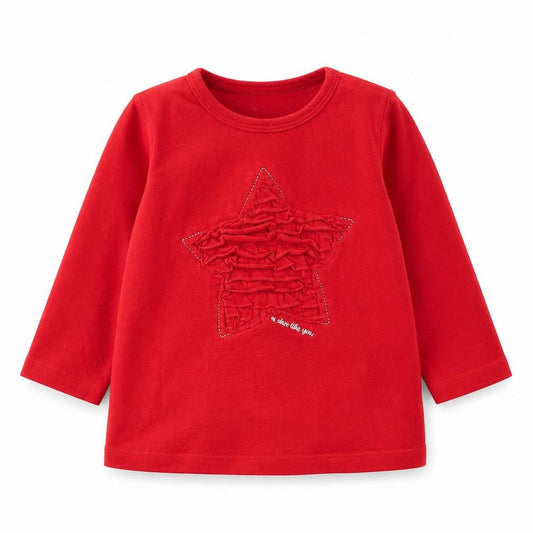 Preworn Baby Red Cotton Basic T-Shirt Size 6-9 Months Round Neck Pullover - Star