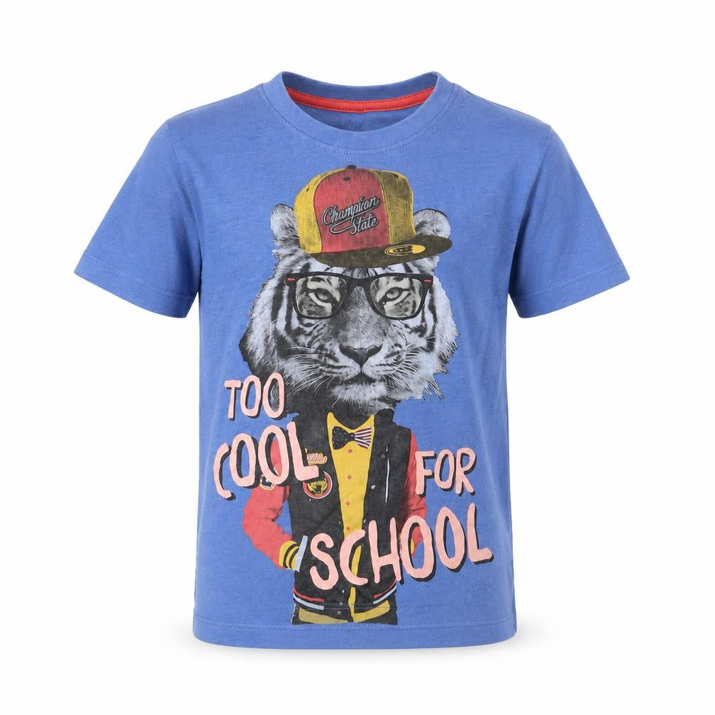 Dunnes Stores Boys Blue Cotton Basic T-Shirt Size 5 Years Round Neck Pullover - Too Cool For School