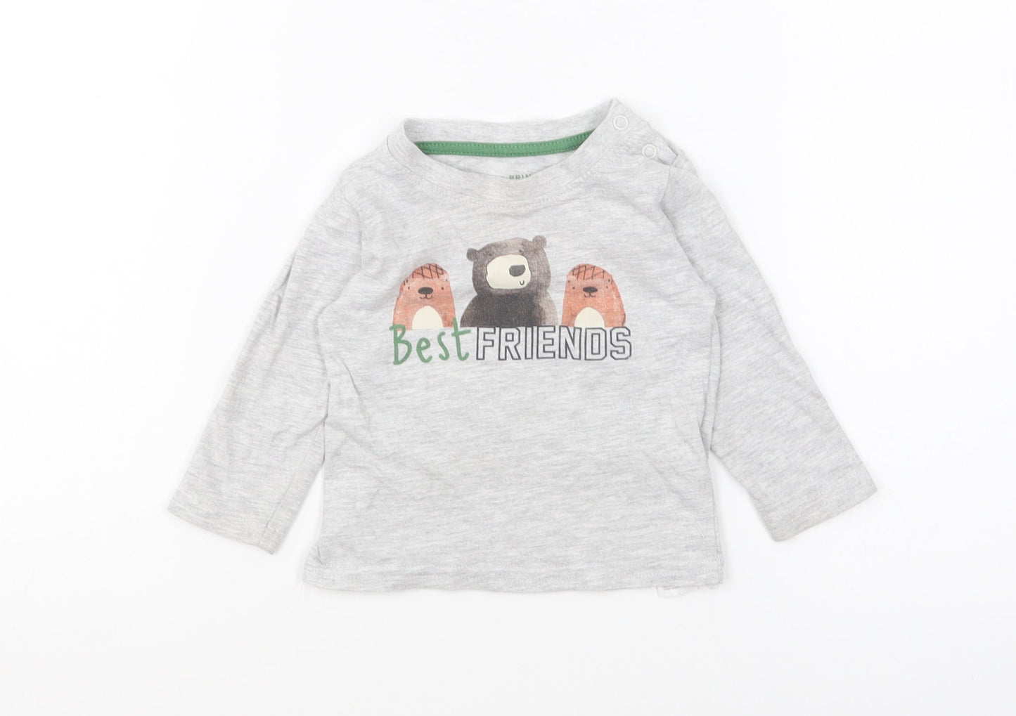 Primark Baby Grey Polyester Basic T-Shirt Size 6-9 Months Round Neck Pullover - Best Friends