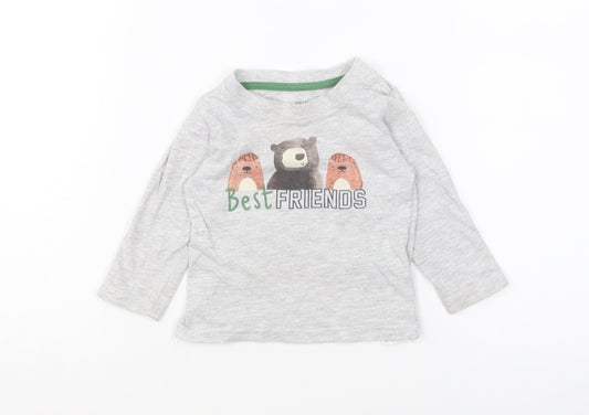 Primark Baby Grey Polyester Basic T-Shirt Size 6-9 Months Round Neck Pullover - Best Friends