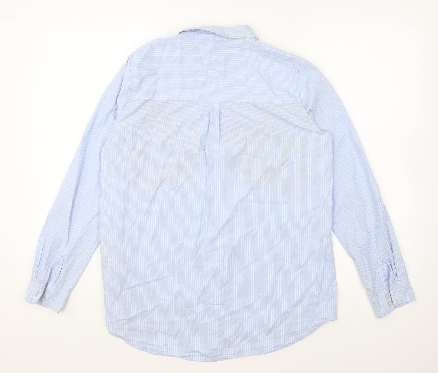 Only Womens Blue Striped Polyester Basic Button-Up Size 8 Collared