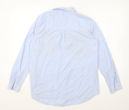 Only Womens Blue Striped Polyester Basic Button-Up Size 8 Collared
