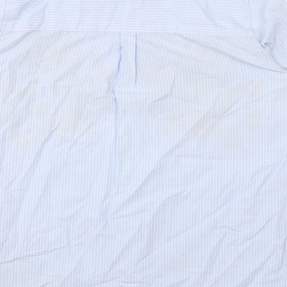 Only Womens Blue Striped Polyester Basic Button-Up Size 8 Collared
