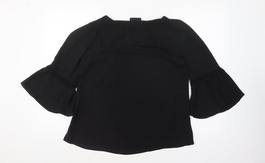Wallis Womens Black Polyester Basic Blouse Size 12 Boat Neck - Flared Cuff