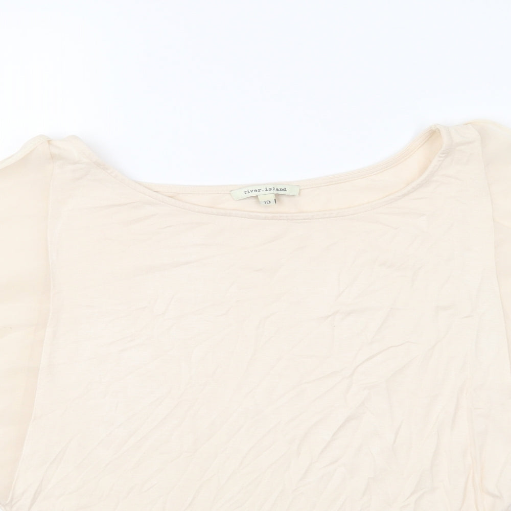 River Island Womens Beige Viscose Basic Blouse Size 10 Boat Neck