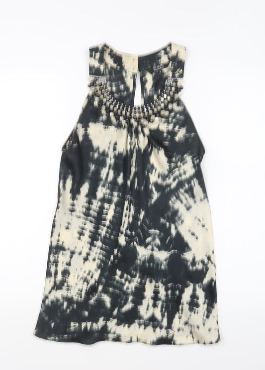 Julien Macdonald Womens Beige Geometric Polyester Basic Blouse Size 8 Round Neck