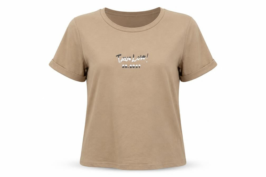 SheIn Womens Brown Polyester Basic T-Shirt Size S Round Neck - True Love