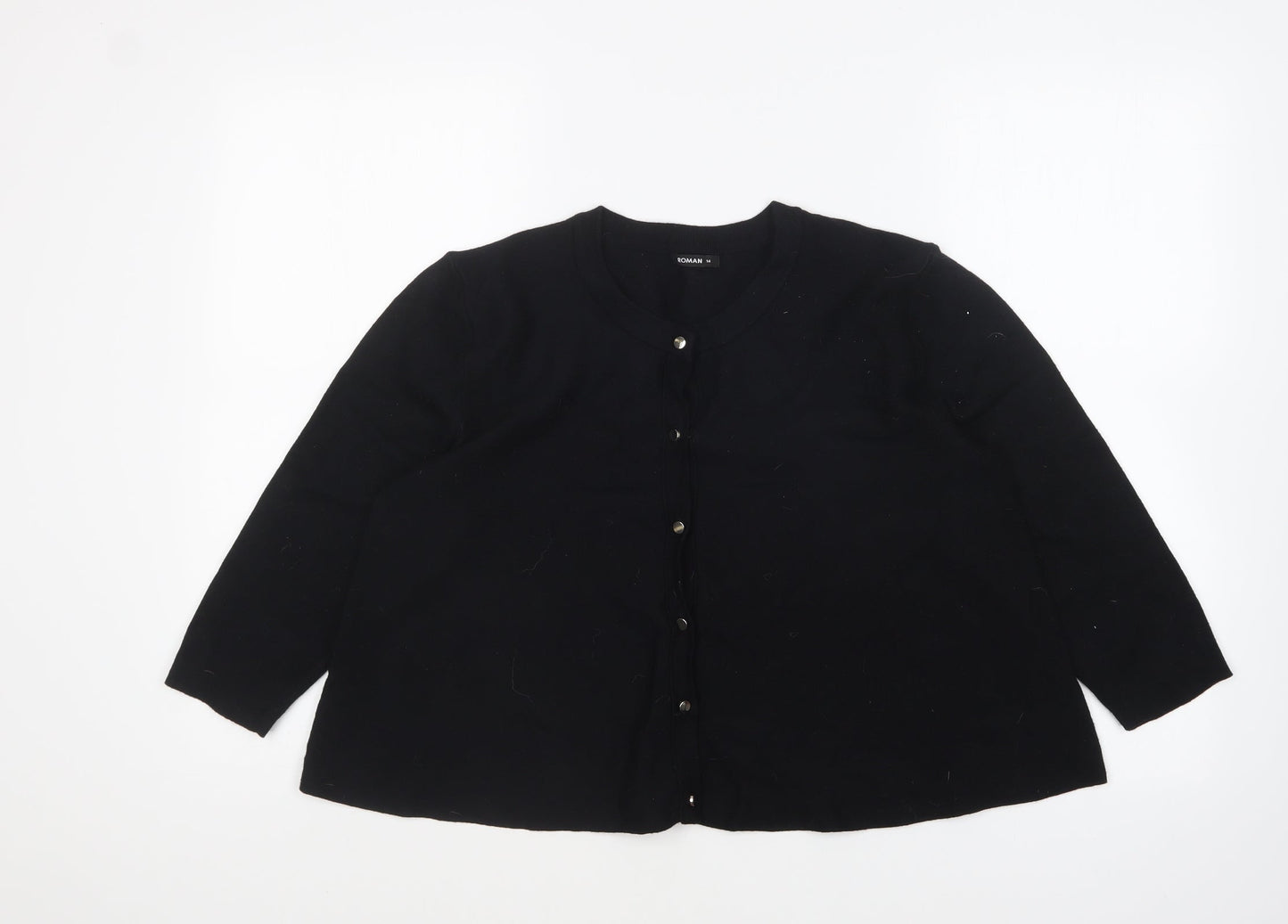 Roman Womens Black Round Neck Viscose Cardigan Jumper Size 14