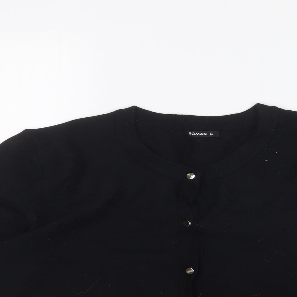 Roman Womens Black Round Neck Viscose Cardigan Jumper Size 14