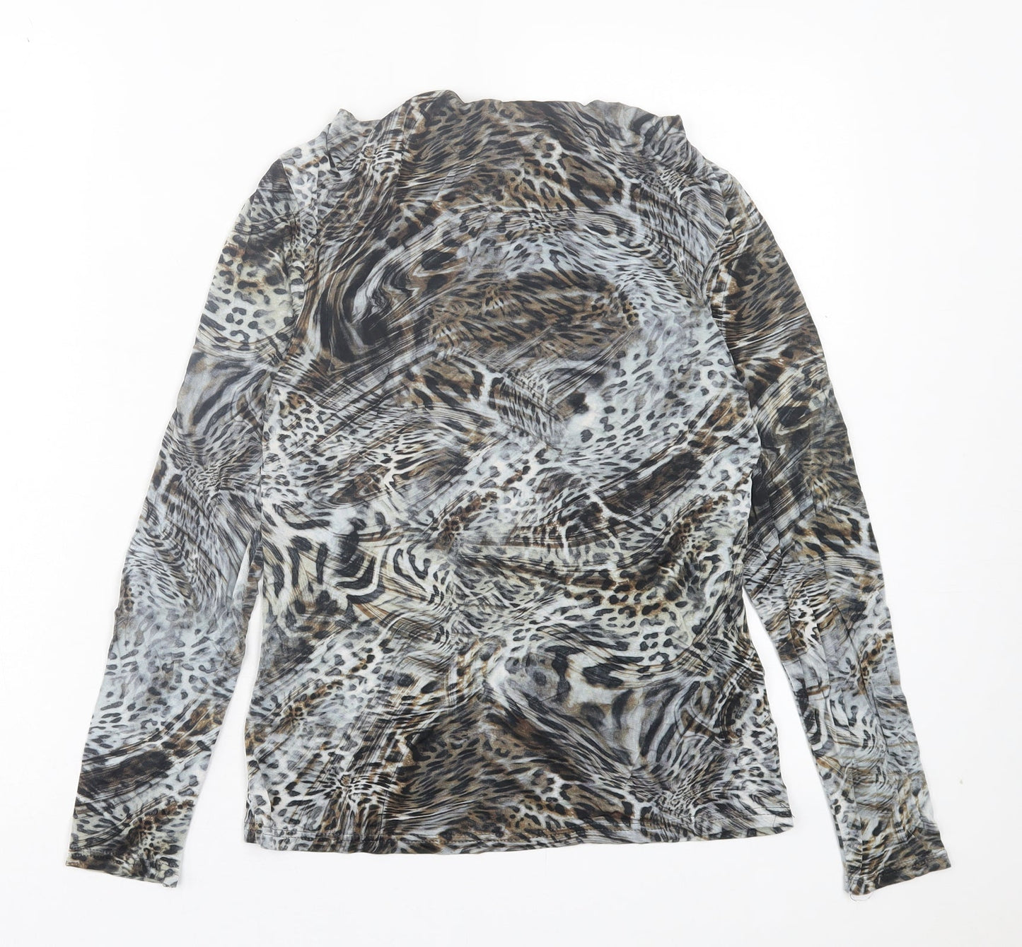 Tru. Womens Brown Animal Print Viscose Basic T-Shirt Size 12 Cowl Neck