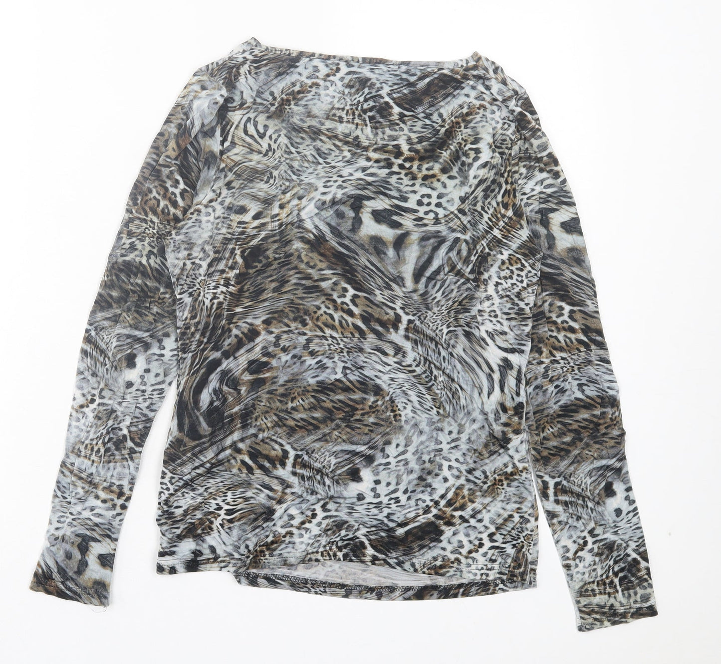 Tru. Womens Brown Animal Print Viscose Basic T-Shirt Size 12 Cowl Neck