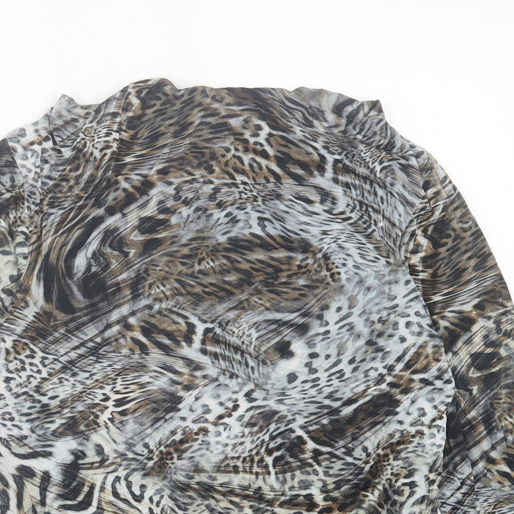 Tru. Womens Brown Animal Print Viscose Basic T-Shirt Size 12 Cowl Neck