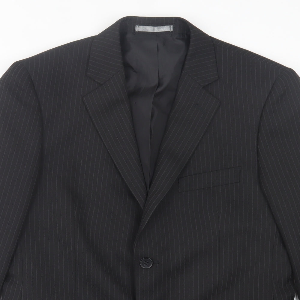 Taylor & Wright Mens Black Striped Polyester Jacket Suit Jacket Size 38