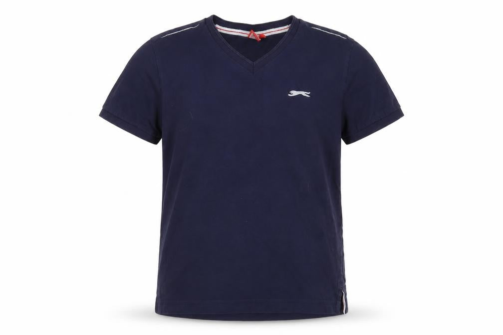 Slazenger Boys Blue Cotton Basic T-Shirt Size 9-10 Years V-Neck Pullover