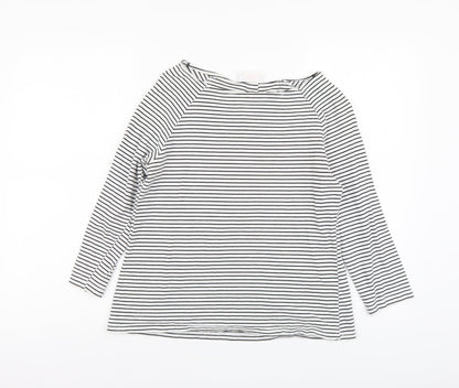 Savida Womens White Striped Cotton Basic T-Shirt Size M Boat Neck