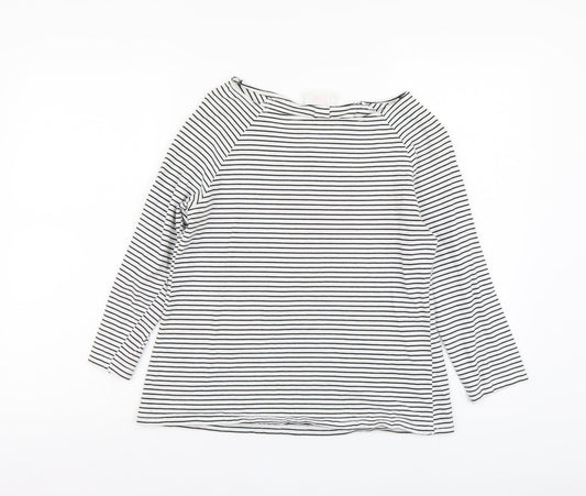 Savida Womens White Striped Cotton Basic T-Shirt Size M Boat Neck