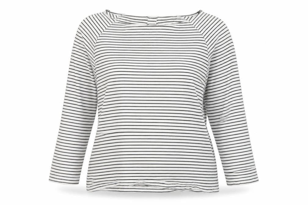 Savida Womens White Striped Cotton Basic T-Shirt Size M Boat Neck