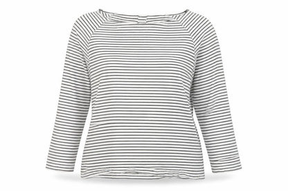 Savida Womens White Striped Cotton Basic T-Shirt Size M Boat Neck