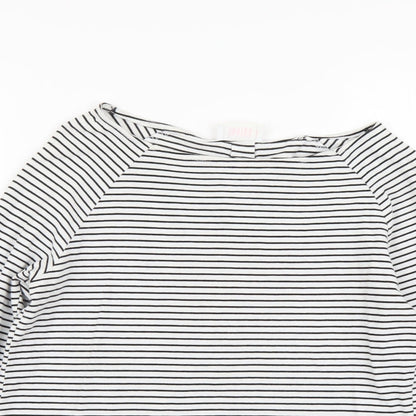 Savida Womens White Striped Cotton Basic T-Shirt Size M Boat Neck