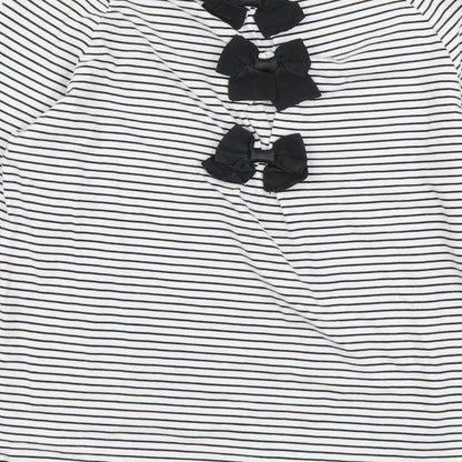 Savida Womens White Striped Cotton Basic T-Shirt Size M Boat Neck