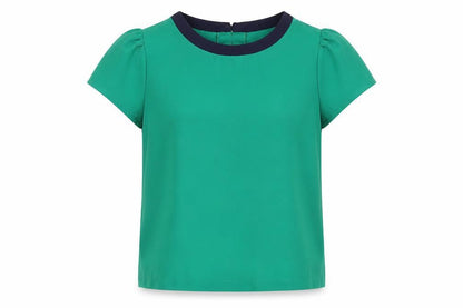 Dickins & Jones Womens Green Polyester Basic Blouse Size 10 Round Neck
