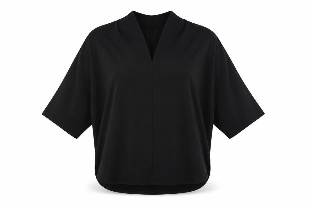 Gallery Womens Black Polyester Basic Blouse Size S V-Neck