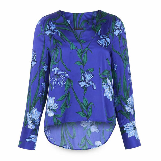 Marks and Spencer Womens Blue Floral Polyester Basic Blouse Size 10 V-Neck