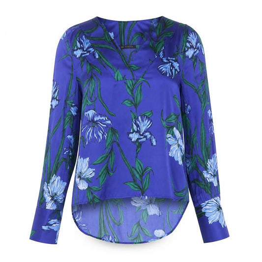 Marks and Spencer Womens Blue Floral Polyester Basic Blouse Size 10 V-Neck