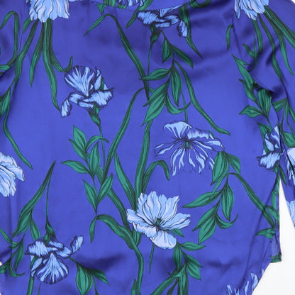 Marks & Spencer Womens Blue Floral Polyester Basic Blouse Size 10 V-Neck
