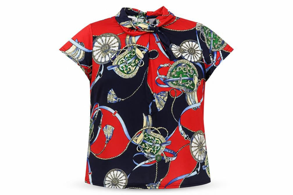 J'aime Lavie Womens Multicoloured Geometric Polyester Basic Blouse Size 10 High Neck