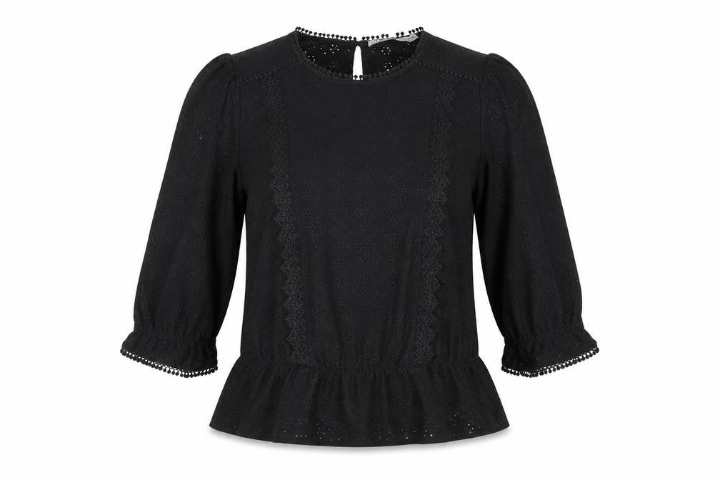 Oasis Womens Black Floral Polyester Basic Blouse Size M Round Neck