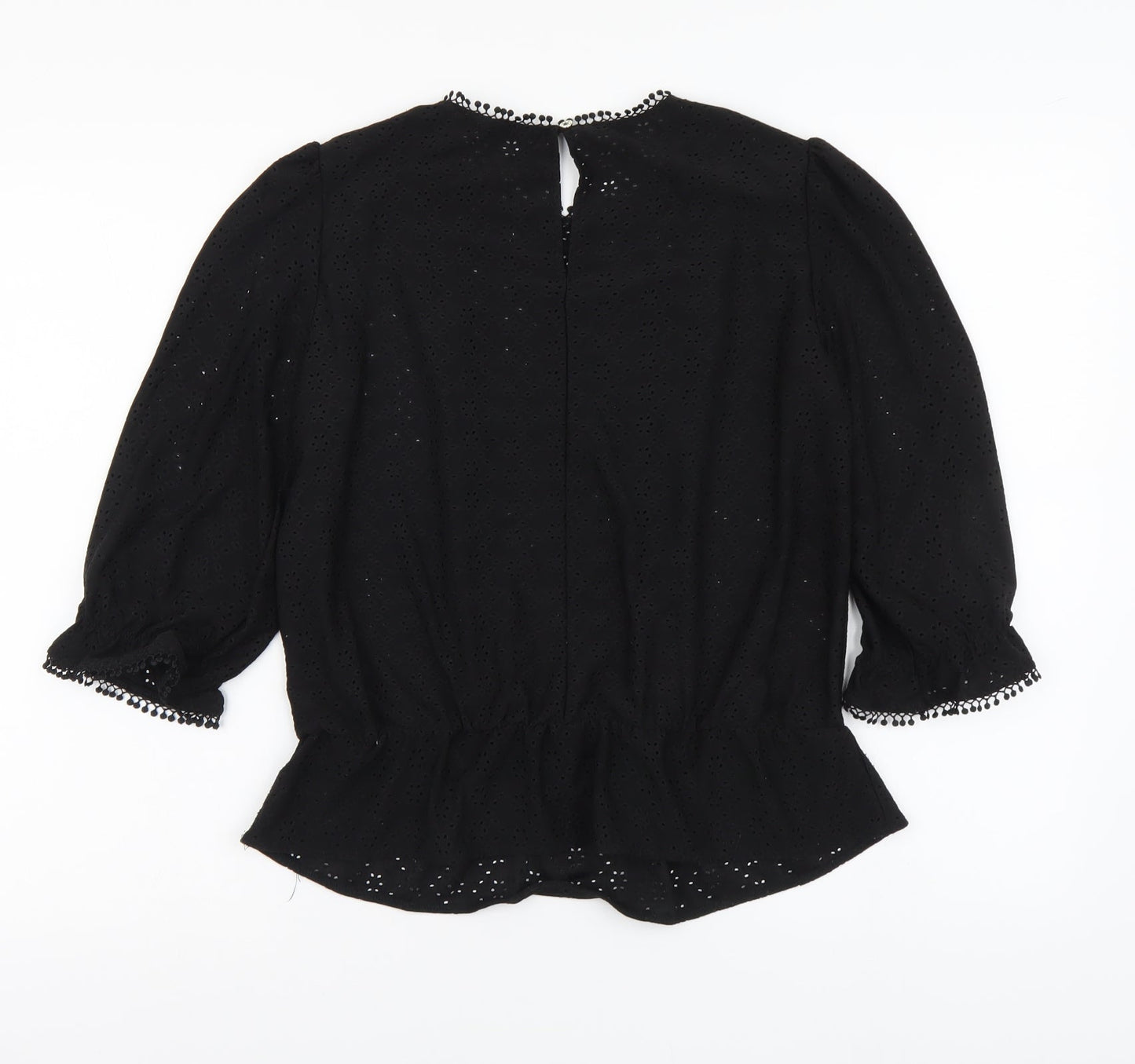 Oasis Womens Black Floral Polyester Basic Blouse Size M Round Neck