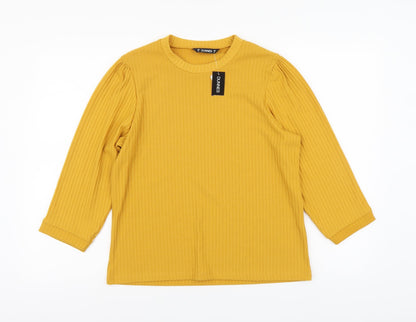 Dunnes Womens Yellow Polyester Basic Blouse Size M Round Neck